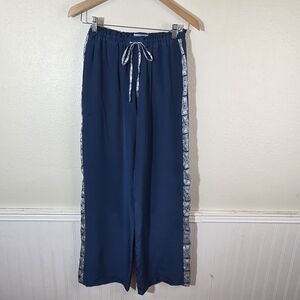 Pink House Silk Pants Womens M Blue Wide Leg Drawstring UK Made Size Medium